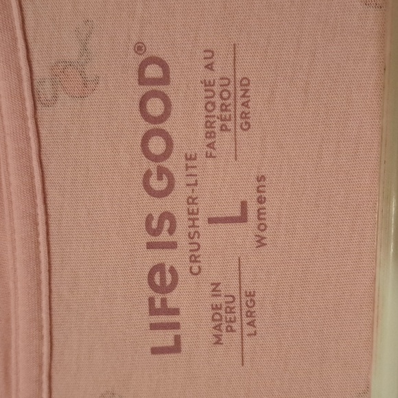 Life Is Good Light Pink V-Neck Tee with Pink Flamingo Pattern. Size Large. - Picture 2 of 6